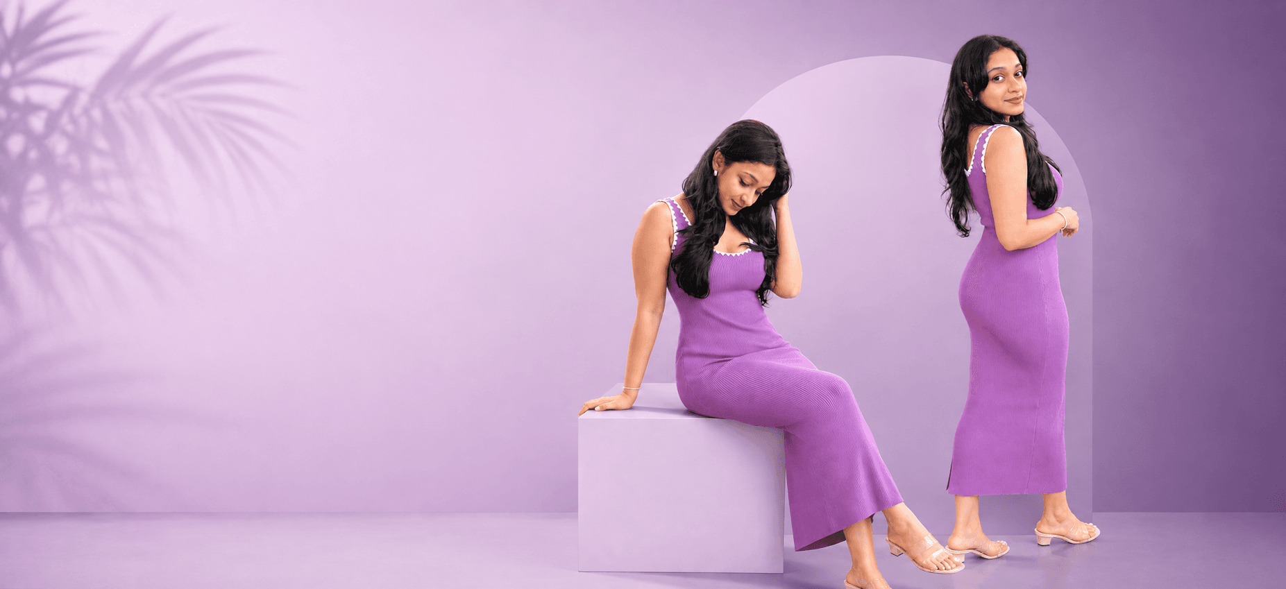 Ribbed knit midi dress styled two ways in lavender studio